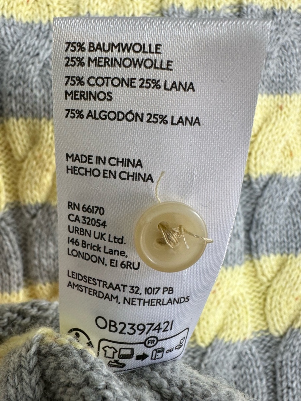 Pilcro Cable Knit Polo Sweater 90’s Inspired Gray Yellow Medium Cotton Wool - Picture 13 of 13